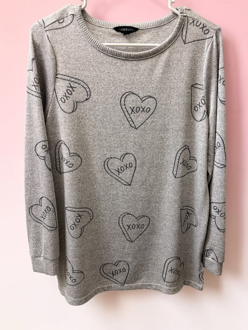 XOXO Heart Print Gray Pullover Sweatshirt